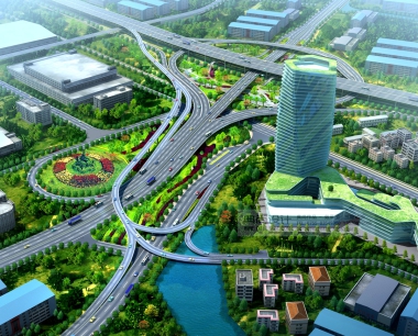 高速公路东部沿海高速MB匝道 互通立交设计鸟瞰效果图