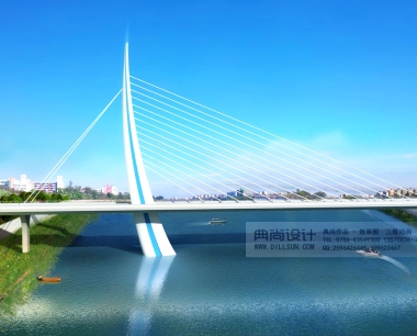 鸿昌大桥帆船方案夜景 桥梁效果图设计