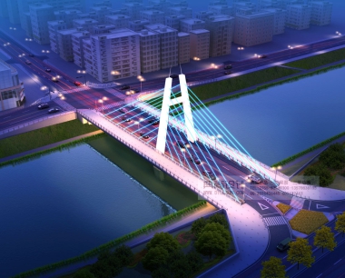 茅洲河桥方案三夜景 桥梁效果图设计