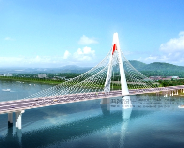 万年大桥方案二鸟瞰 桥梁效果图设计