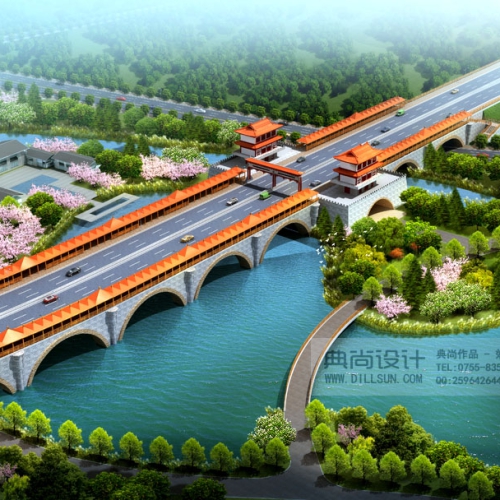 1d跨花溪湖公园公园桥四 桥梁效果图设计