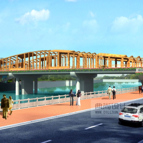 6b市桥河南岸方案二透视 桥梁效果图设计